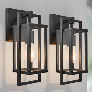 ALVIME Outdoor Wall Lights Fixture, Waterproof&All-Weather Garden Sconce, Exterior Wall Lanterns, Porch Outside Lamps for Entryway, House Front Door Patio Garage, E26 Base&Transparent Glass 2-Pack (Black)