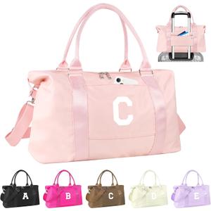 Dance Gym Duffel Bag Gifts for Girls Teen,Personalized Initial Travel Weekender Bag Cute Overnight Carry On Cheer Dance Duffle Bagfor Women,Sports Travel Monogram Birthday Christmas Gifts(Letter C) (Pink)