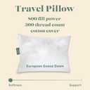 ComfyDown Goose Down Travel Pillow - Filled with 800 Fill Power European Goose Down, Egyptian 300 Thread Count 100% Cotton Cover for Plane car & Home - Made in USA (12x16)