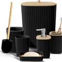 Clara Clark Bathroom Set - Black Bathroom Accessories Set, 6PC Bathroom Accessory Set, Bathroom Sets with Toilet Brush, Trash Can & Soap Dispenser
