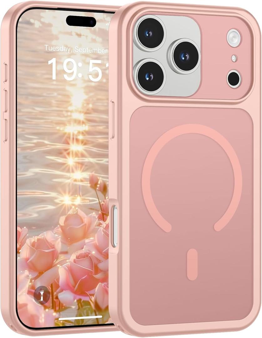 SUPFINE Magnetic for iPhone 17 Pro Case (Compatible with MagSafe)(Military Grade Drop Protection)(Camera Protection) Translucent Matte Shockproof Phone Cover,Pink