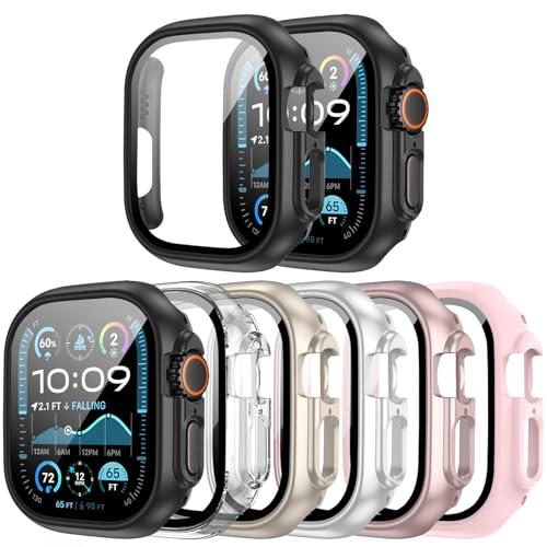 JERXUN Case for Apple Watch Ultra 3/2/1 Screen Protector With Tempered Glass Protective Film Hard PC Bumper Cover for iWatch Ultra & Ultra 3 49mm Accessories, Black/Clear/Starlight/Silver/Blue/Green