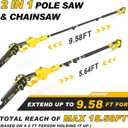 2-in-1 Electric Pole Saws for Tree Trimming,8" Mini Chainsaw Cordless with Extension Pole, 1000W Brushless Motor,Auto Oiling,15.58 FT Max Reach Extension Pole for Outdoors Pruning with 2×Batteries