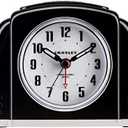 Timelink Crosley Vintage Art Deco Analog Alarm Clock, Quiet Sweep Non-Ticking, Automatic Dimmable Smart Light, Simple Controls, (Black)
