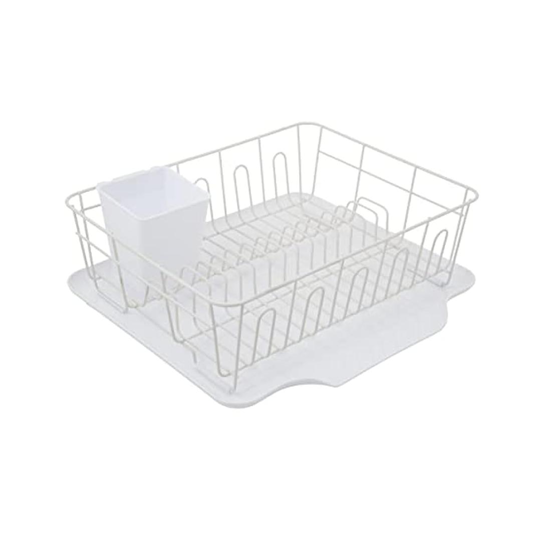 Copco White Small Compact Dish Rack with Minimal Footprint for Space Saving, Featuring Removable Flatware Caddy and Non Slip Feet to Prevent Scratches, White 