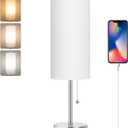 Dott Arts 18" Table Lamp for Bedroom, 3-Color Bedside Lamps with Pull Chain, Bedroom Table Lamps for Nightstand,AC Outlet Small Lamp for Living Room, Bulb Included Nickle