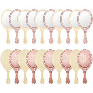 20 Pcs Vintage Handheld Mirrors, 9.8" L x 4.5" W Portable Hand Held Embossed Flower Retro Compact Mirror with Handle for Women Face Makeup Travel(Beige, Rose Gold)