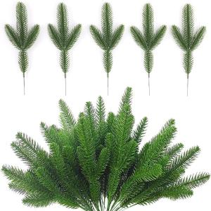WEISPARK 30Pcs Artificial Pine Leaves Branches, Fake Greenery Pine Sprigs Faux Stems Picks for DIY Christmas Garland Wreath Embellishing and Home Garden Decoration
