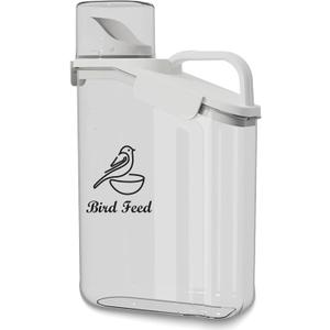Bird Seed Storage Container Portable-3 Qt/2.8 L Clear Plastic Pet Food Container-with Measuring Cup,Airtight Wild Bird Seed Dispenser for Storing Sunflower Seed|Squirrel proof|BPA Free-White