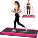 Squatz 2-in-1 Walking Pad Treadmill with Vibration Plates, Compact Under Desk Walking Pad with Remote Control, LED Display, Non-Slip Belt, Quiet 1.0HP Motor for Home or Office Workout (Pinks)