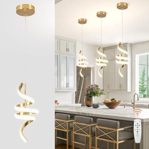 Sovinzert 3000-6000K Dimmable Modern Pendant Light,Gold LED Pendant Light for Kitchen Island Fixtures Chandeliers for Dining Room Hanging Lights, 1 Pack