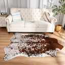 Easycozy Faux Cowhide Large Cow Print Rug - 6.3 x 7 Feet, Thickened Elastic for Bedroom, Living Room, Home Office, Western Decor (Brown)