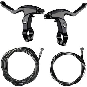 Lomodo 4 Pieces Bicycle Brake Accessories Including 2 Pack Aluminium Alloy Brake Levers Handle Bars and 2 Pack Brake Wire (Front and Rear Brake Cable) for Mountain/Road/MTB Bike(Black)