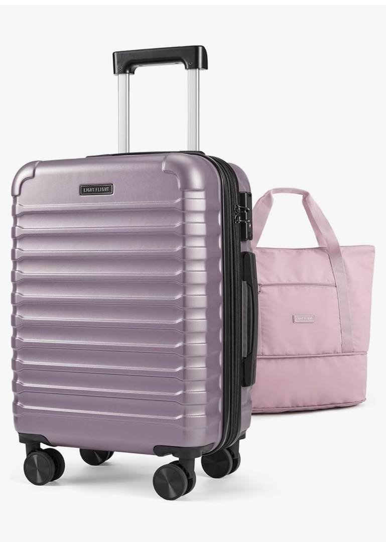 LIGHT FLIGHT Luggage Sets, Carry On Luggage 22x14x9 Airline Approved, Carry On Travel Bag Suitcases with Wheels, Expandable Hardside Lightweight Rolling with TSA Lock 2-Piece Set (DB/20), Rose Purple