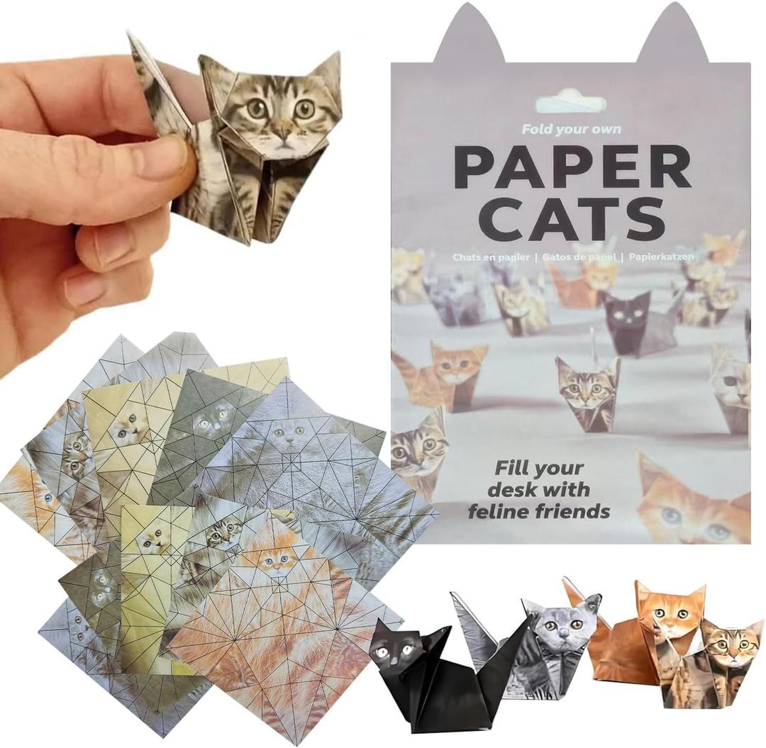 Paper Cats DIY Origami Paper, 50 Sheets Cat Origami Kit for Cat Lovers to Create Cute Desk Cat Decor, Craft Kits for Adults