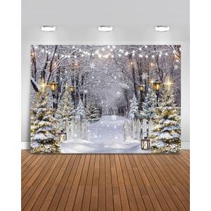 Mocsicka Winter Scene Backdrop - Snow Forest Party Decorations for Holiday Wall Decor - Wonderland Snowflake Photography Background (White, 10x7ft(120"x82"))