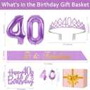 40th Birthday Decorations for Women Purple with 40th Birthday Sash and Crown, Cake Topper and Candles, Number Balloons, 40 Year Old Gifts for Women