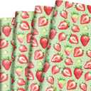 Azurestore 10 Sheets Strawberry Wrapping Paper- 20 x 27in Watercolor Red Green Strawberry Gift Wrap Paper Fruit Craft Paper for Mother's Day Birthday Baby Shower Party DIY Crafts