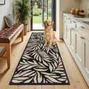 Ileading Hallway Runner Rug 2x6ft Kitchen Floor Mat Modern Leaves Non Slip Throw Rugs Busy Traffic Extended Indoor Doormat Machine Washable Accent Carpet for Laundry Bedroom(Black)