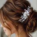 Evild Pearl Hair Accessories Wedding Bride Hair Comb Bridal Hair Pieces for Women (Silver)