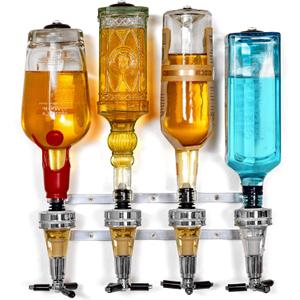 Liquor Dispenser - 4-Bottle Drinks, Alcohol Station - Wall-Mounted Cocktail Tap, Push-Release Valves, Rubber Suction Cups, Home Bar, Man Cave, Bartender Accessories