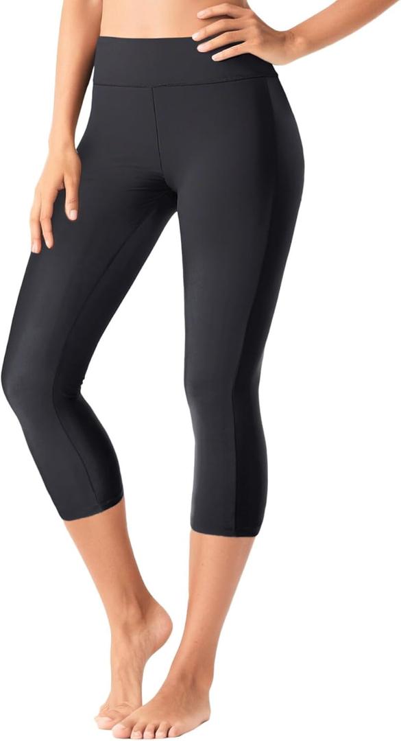Pinup Fashion Swim Pants Women - Swimming Capris High Waisted Swimsuit Leggings UV Swimwear Tights (5X-Large, Black)