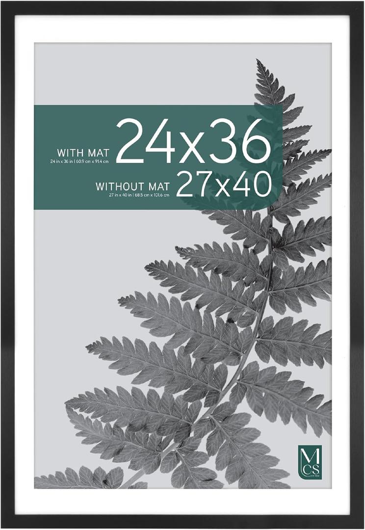 MCS Studio Gallery 27x40 Matted Poster Frame with 24x36 Picture Display, Black Woodgrain Engineered Wood Vertical & Horizontal Wall Hanging Large Picture Frame for Photos, Posters & Art Prints (1-Pack)