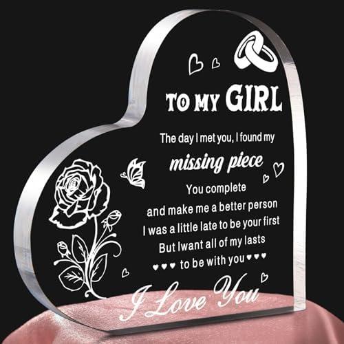 Romantic Girlfriend - 4.7" x 4.7" Heart Shaped Acrylic Paperweights– Anniversary, Valentine’s Day, Christmas, Birthday Cute Things for Her