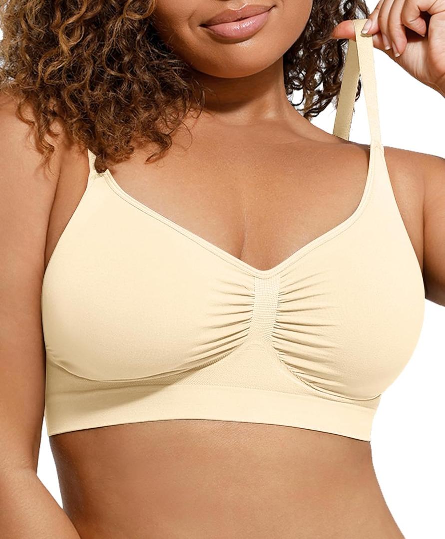 Lover-Beauty Bralettes for Women - Wireless Seamless Bra Stretch Comfort No Underwire Unlined Everyday Bras (Medium, Beige)