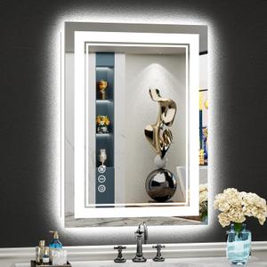 JLERLI LED Bathroom Mirror with Lights, 20×28 Lighted Vanity Mirror with 3 Colors Lights, Anti-Fog, HD Glass with Shatter-Proof Film, Dimmable Brightness, Memory Function, UL-Listed