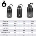 BJPKPK Half Gallon Insulated Water Bottles, 64oz Water Jug with Metal Handle & BPA Free Spout Lid, Dishwasher Safe Flasks, Large Stainless Steel Gym Sport Jugs, Black Grey