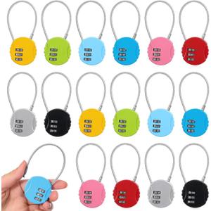 16 Pack Combination Lock, 3 Digit Outdoor Waterproof Code Padlock with Wire Rope, Mini Combination Lock, Resettable Locks for Luggage, Gym Locker, Jewelry Box, Backpack(8 Colors)