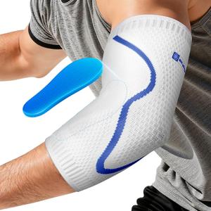 Elbow Brace Support with Gel Pads Breathable Elbow Compression Sleeve for Men & Women 4D Knit Elbow Sleeve for Golfer's, Tennis Elbow, Tendonitis, Reduce Joint Pain During Any Activity(White, Medium)