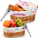 Ziliny 2 Set 11" 12" Wicker Bread Basket for Serving Large Woven Bread Baskets with Removable Liner and Cover Tongs for Fruit Picnic Party Housewarming Gift(Natural with Easter Egg Cover)
