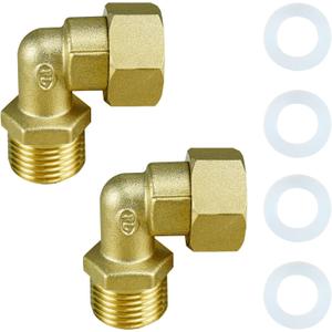 Solid Brass Elbow 1/2" Male to 1/2" Female Connectors 90 Degree With Washers 2 Pieces