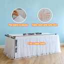1-Pack White 2-in-1 Tulle Tablecloth for 6-Foot Rectangular Table Stretch Fitted Table Skirt & Cover for Baby Shower, Bridal, Birthday, Princess Party