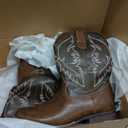 IUV Cowboy Boots For Men Square Toe Western Boot Durable Retro Classic Embroidered Pull On Boot Slip Resistant Country Boots (8.5, Dark Brown)