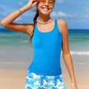 Girls Swimsuit Solid Color Girls Tankini Swimsuit with Shorts Criss Cross Back Adjustable Straps Bathing Suit 7-18T