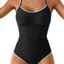 Eomenie Women's One Piece Swimsuit Tummy Control Slimming Bathing Suit Ruched Swimwear Tie Back Shell Stitch Swim Suit Large, Black 