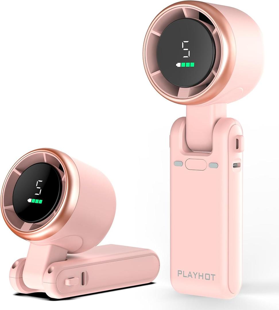 Portable Handheld Turbo Fan, 5-Speed Personal Fans, 5000mAh Rechargeable Fans Up to 12 Hours, Weight only 0.6lb Small Fan, Hand/Neck/Desk Fan 3 IN 1, Beach Vacation Essentials (Pink)