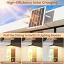 Solar Shed Light Indoor Outdoor, Dual Lamp Warm White Daytime Available Pendant Light with Pull String, Dusk to Dawn, 3 Lighting Modes Solar Lights Indoor, Waterproof for Barn, Gazebo, Shop
