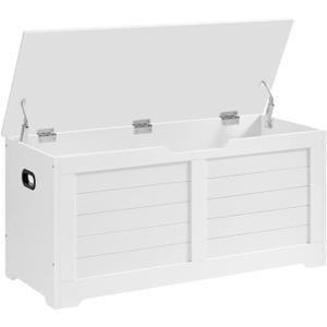 VASAGLE Storage Chest, Storage Bench with 2 Safety Hinges, Farmhouse Style, 15.7 x 39.4 x 18.1 Inches, for Entryway, Bedroom, Living Room, Cloud White ULSB061T10
