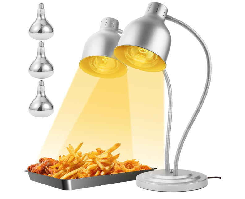Food Heat Lamp, Heating Lamp with Flexible Arm, 250W Bulb x 3-5000 Hours Rated, Commercial Food Warmers for Buffet, Parties, Fast Food, (Sliver)