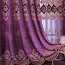Amidoudou 1 Pair European Luxury Embroidered Curtains for Living Room Bedroom Chenille Curtains (Purple,63x96 Inch)