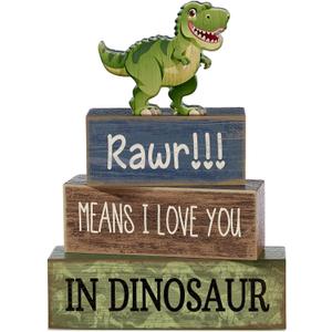 Lineshading 4 Pcs Dinosaur Table Decorations Wooden Dinosaur Decor Dino Safari Party Centerpieces for Table Jungle Animal Theme Baby Shower Tabletop Stand for Boys Girls Birthday Party Decorations