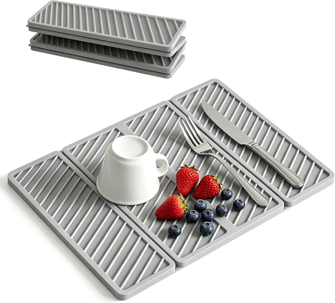 WAFT YEARN 1PCS Stone Dish Drying Mat for Kitchen Counter, Foldable & Quick Dry Drying Pad, Home Dish Diatom Pad for Dishes, Bottles, Cups, Plates, Glassware, Coffee Mugs Grey 19.7x15.2 Inch