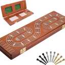 Cribbage Board Game Set 3 Tracks, Plusvivo Solid Oak Wood Cribbage Boards Unique with 9 Metal Pegs & 2 Storage Area, 15.5 X 4.9 X 1.2 in Travel Portable Cribbage Game Sets for Family (Brown)