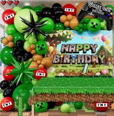 Pixel Birthday Party Decorations Kit, Green Video Game Theme Tablecloth & Foil Fringe Curtains Backdrop Streamers for Boys Girls Game Lovers Table Cloth Cover Birthday Pixel Party Favors & Supplies