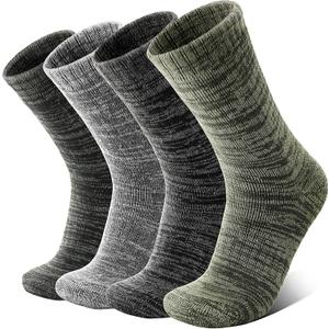 Anlisim Merino Wool Warm Boot Hiking Socks Thermal Extra Thick Winter Cozy Crew Comfy Cushioning Work Women Men Socks 4 Pairs (Large, Green/Black/Grey)