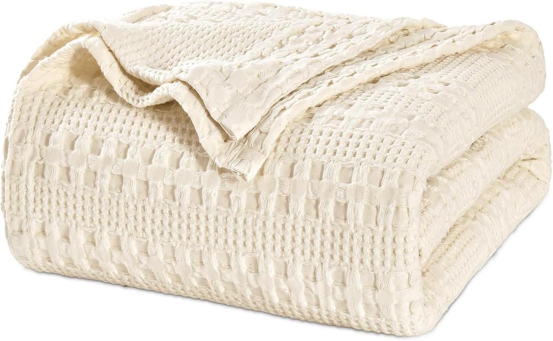 PHF 100% Cotton Waffle Weave Blanket King Size for Bed, Soft Lightweight & Breathable, All-Season Comfort, 300 GSM Luxury Aesthetic Blanket for Home Decor, 108"x90", Natural